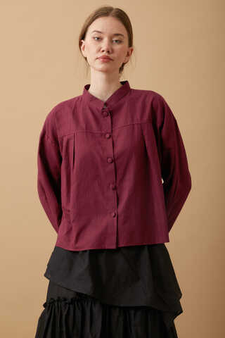 Pleated Short Shirt Burgundy - 5