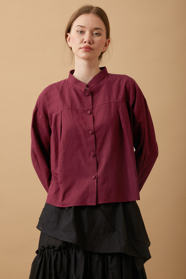 Pleated Short Shirt Burgundy - 5