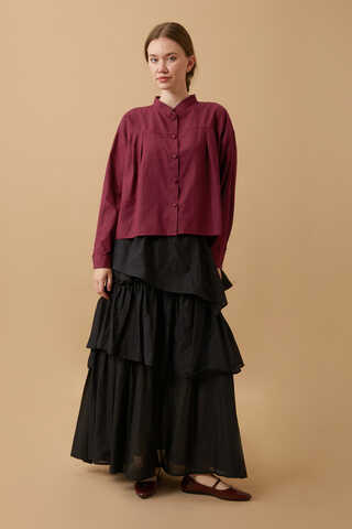 Pleated Short Shirt Burgundy - 1