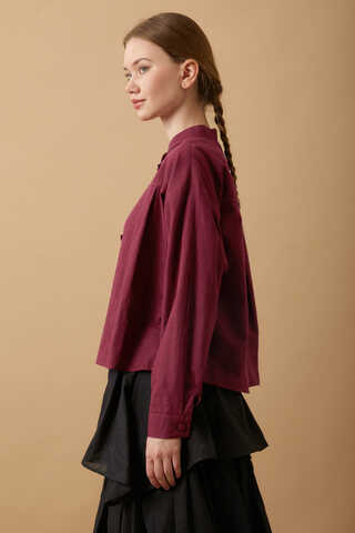 Pleated Short Shirt Burgundy - 6