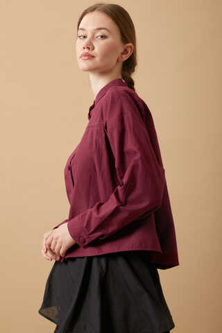 Pleated Short Shirt Burgundy - 7