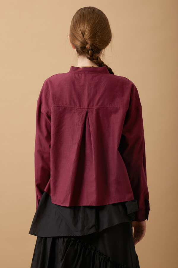 Pleated Short Shirt Burgundy - 8