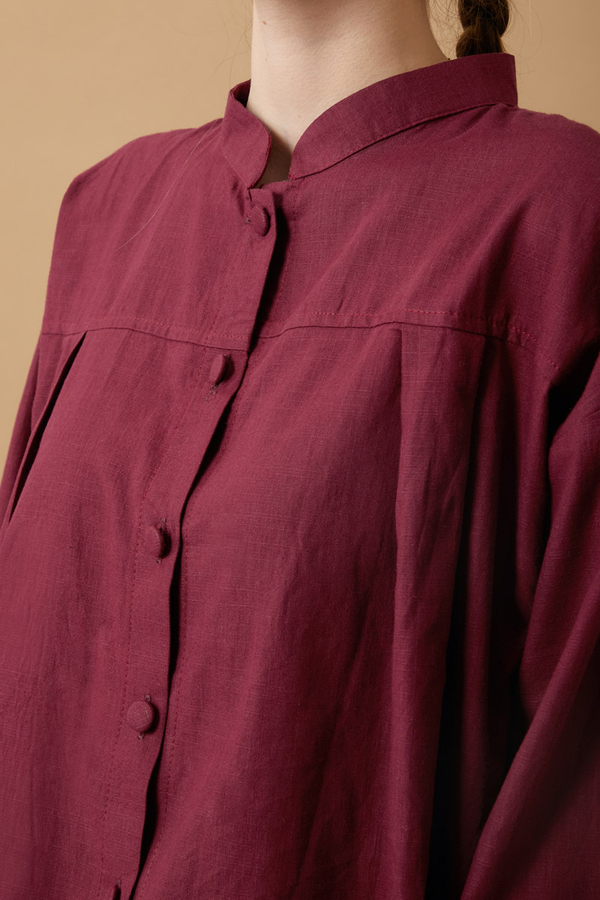 Pleated Short Shirt Burgundy - 4