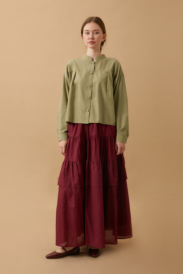 Pleated Short Shirt Khaki - 1