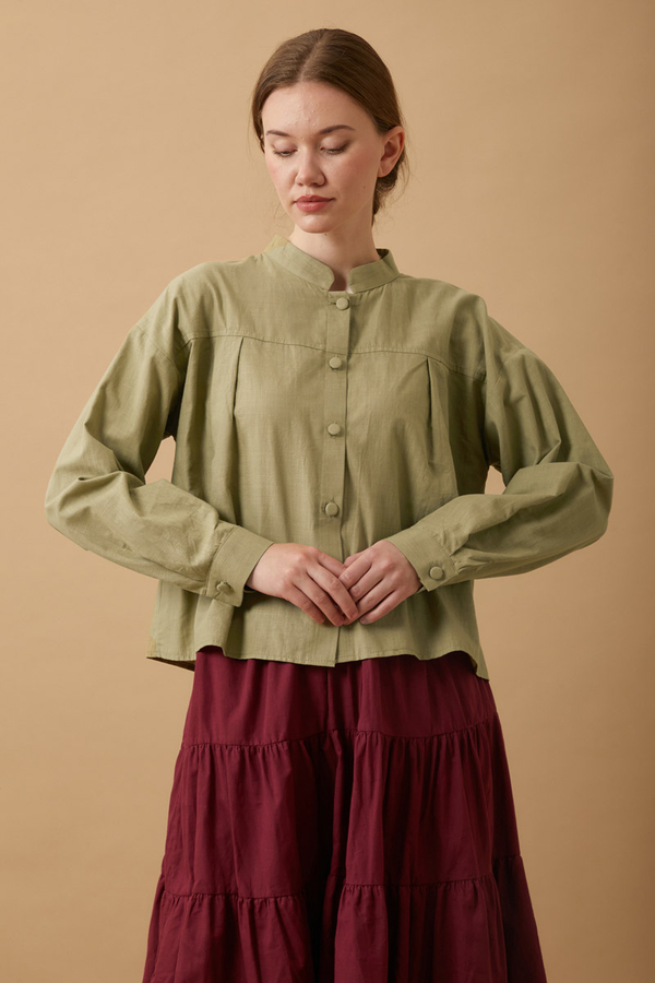 Pleated Short Shirt Khaki - 3