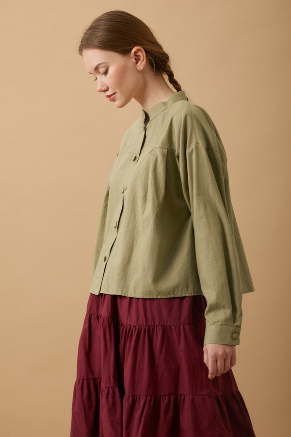 Pleated Short Shirt Khaki - 5