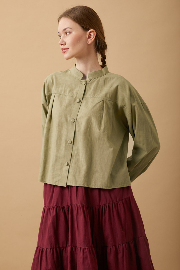 Pleated Short Shirt Khaki - 6