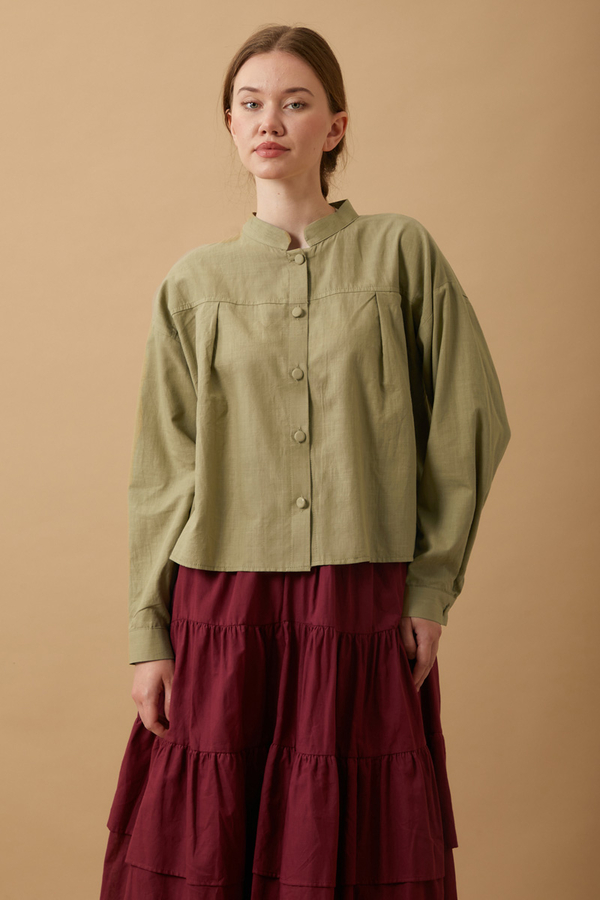 Pleated Short Shirt Khaki - 2