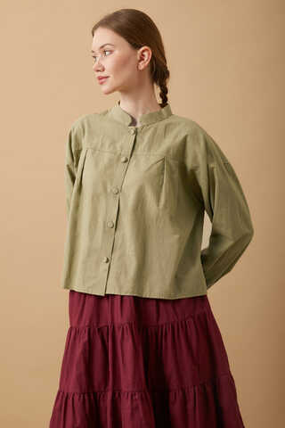 Pleated Short Shirt Khaki - 6