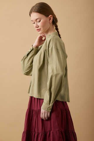Pleated Short Shirt Khaki - 7