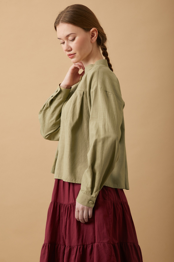 Pleated Short Shirt Khaki - 7