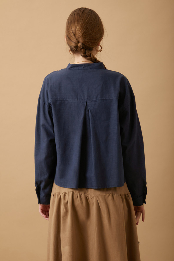 Pleated Short Shirt Navy Blue - 7