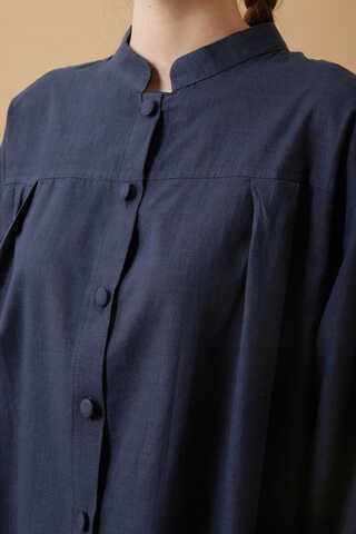 Pleated Short Shirt Navy Blue - 8