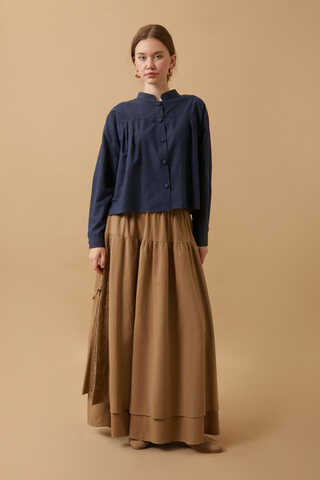 Pleated Short Shirt Navy Blue - 1