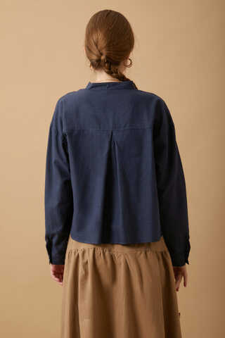 Pleated Short Shirt Navy Blue - 7