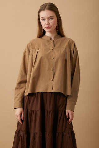 Pleated Short Shirt Tan - 10