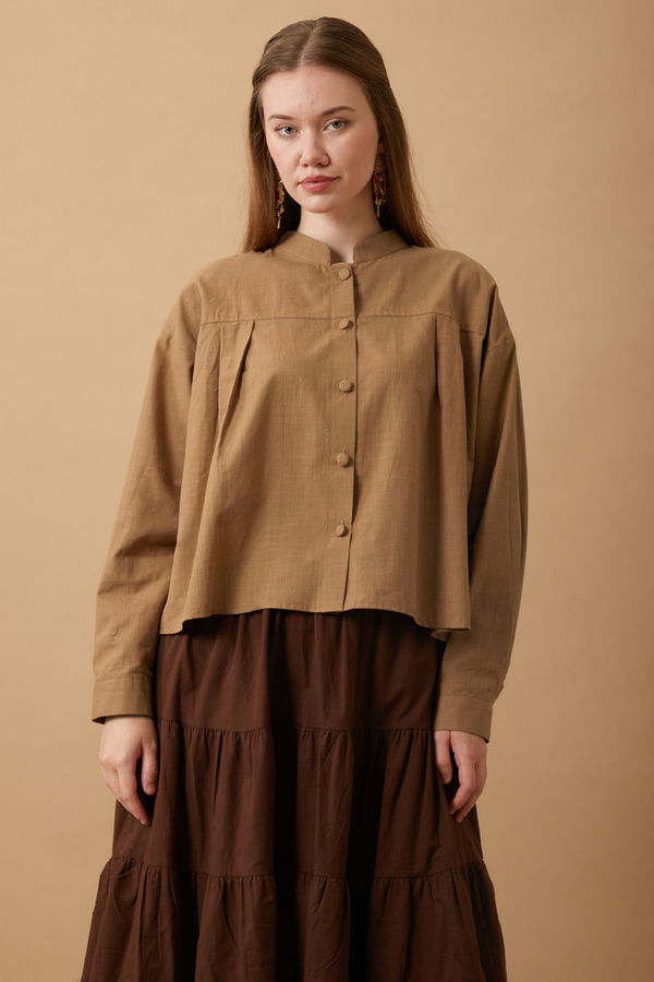 Pleated Short Shirt Tan - 10