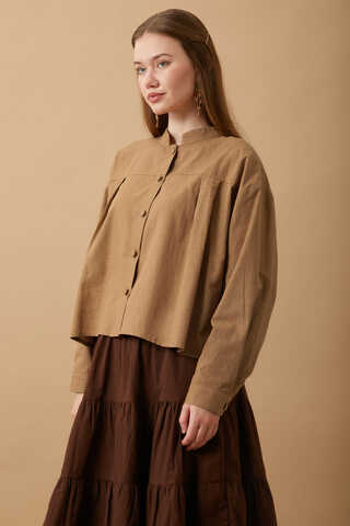 Pleated Short Shirt Tan - 11