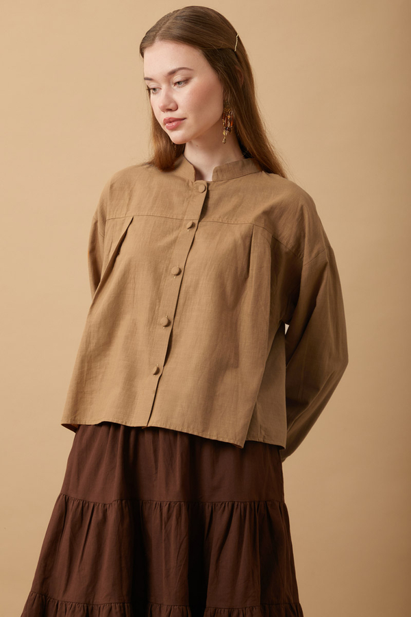 Pleated Short Shirt Tan - 12