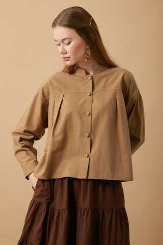Pleated Short Shirt Tan - 13