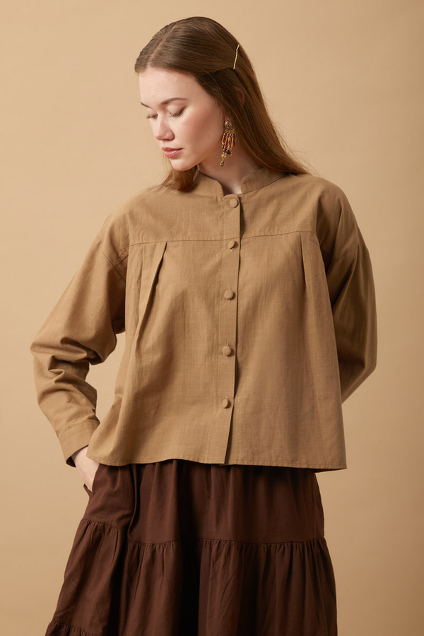 Pleated Short Shirt Tan - 13