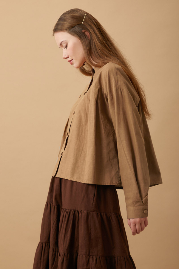 Pleated Short Shirt Tan - 14