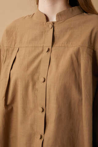Pleated Short Shirt Tan - 16