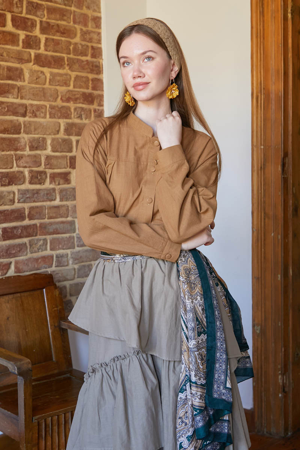 Pleated Short Shirt Tan - 1