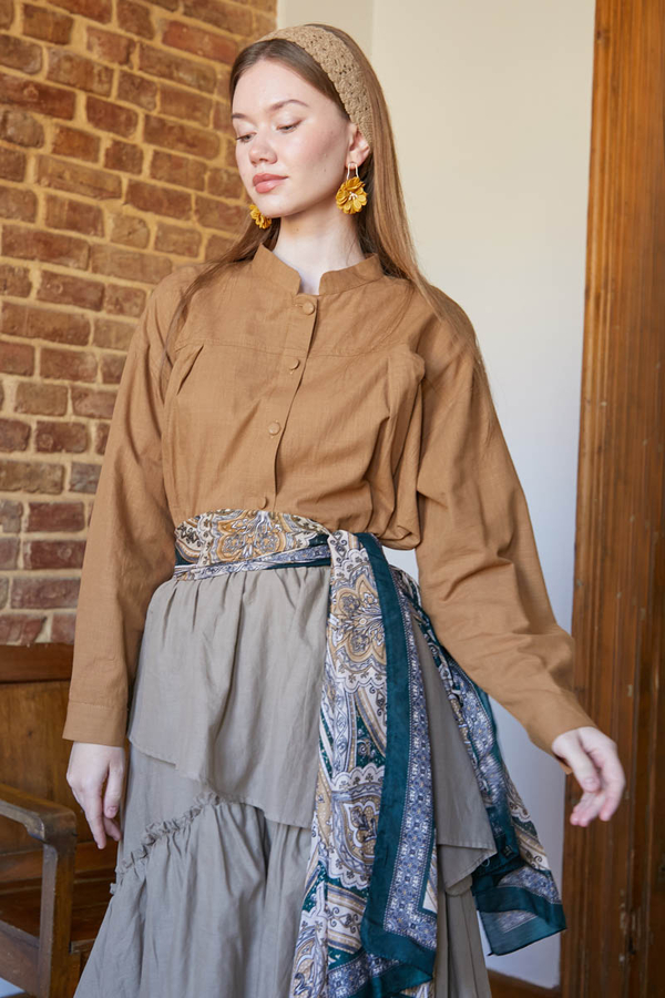 Pleated Short Shirt Tan - 6