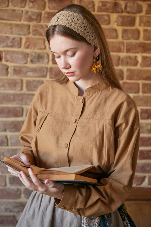 Pleated Short Shirt Tan - 7