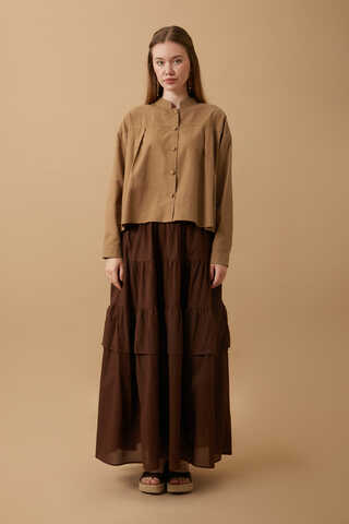 Pleated Short Shirt Tan - 9
