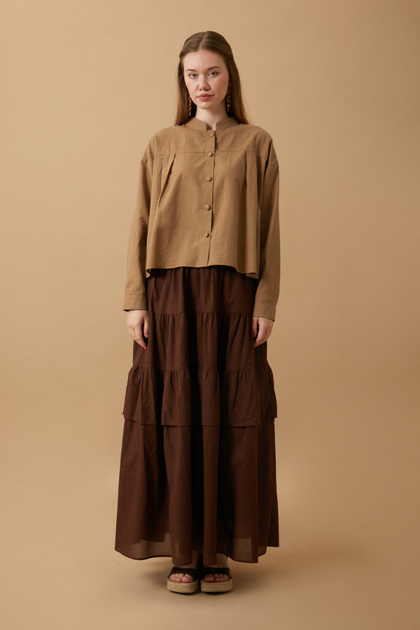 Pleated Short Shirt Tan - 9