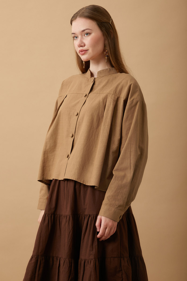 Pleated Short Shirt Tan - 11