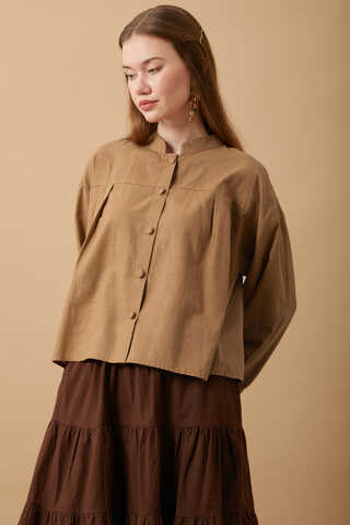 Pleated Short Shirt Tan - 12