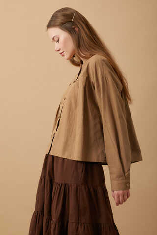 Pleated Short Shirt Tan - 14