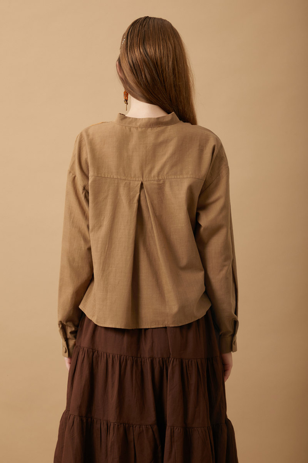 Pleated Short Shirt Tan - 15