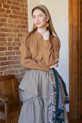 Pleated Short Shirt Tan - 1