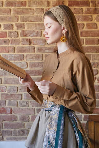 Pleated Short Shirt Tan - 5