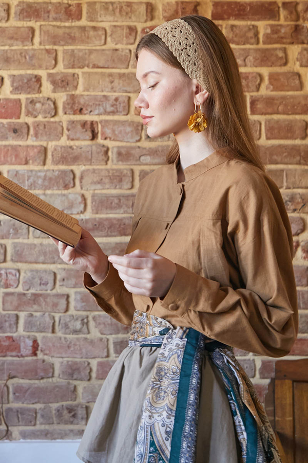 Pleated Short Shirt Tan - 5