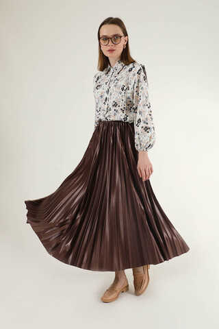 Pleated Skirt Brown - 1