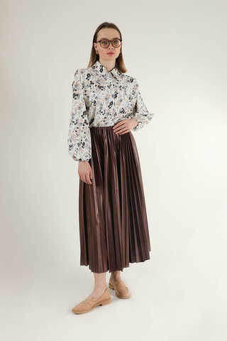 Pleated Skirt Brown - 3