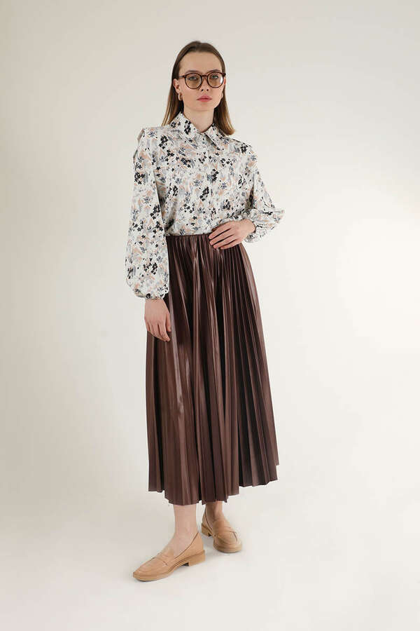 Pleated Skirt Brown - 3