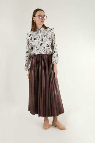 Pleated Skirt Brown - 4