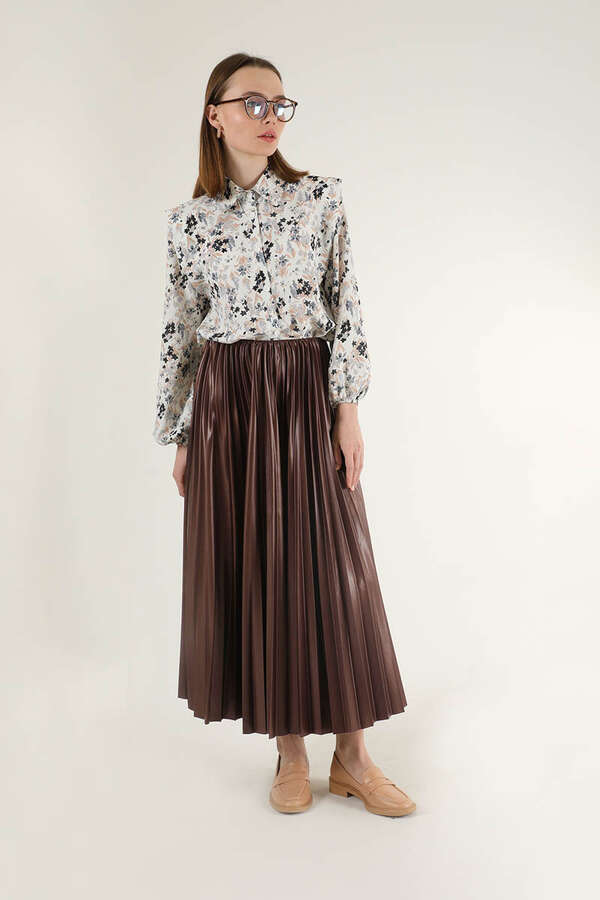 Pleated Skirt Brown - 4