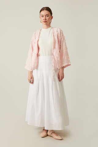 Pile Detaylı Etek Beyaz - 1