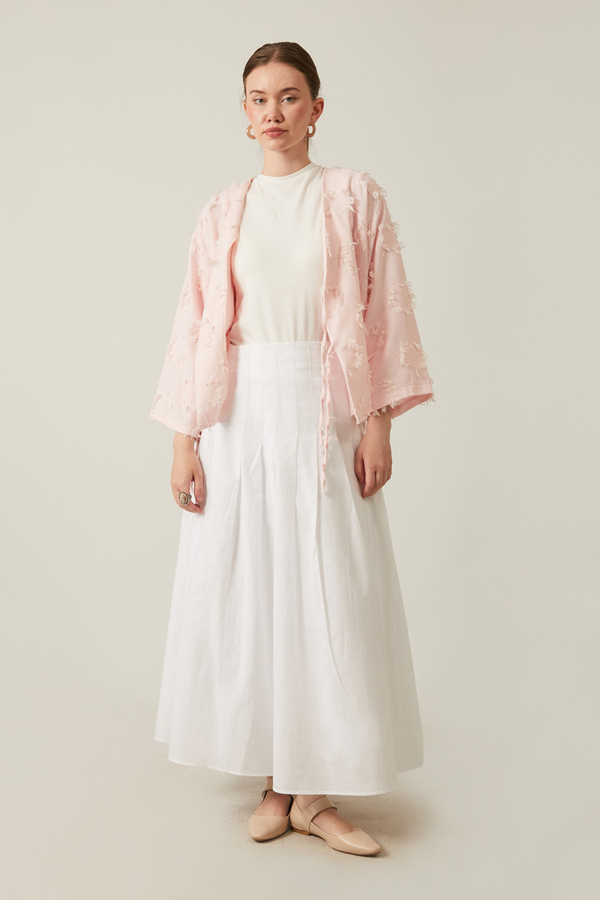 Pile Detaylı Etek Beyaz - 1