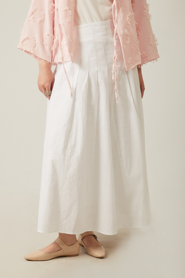 Pile Detaylı Etek Beyaz - 2