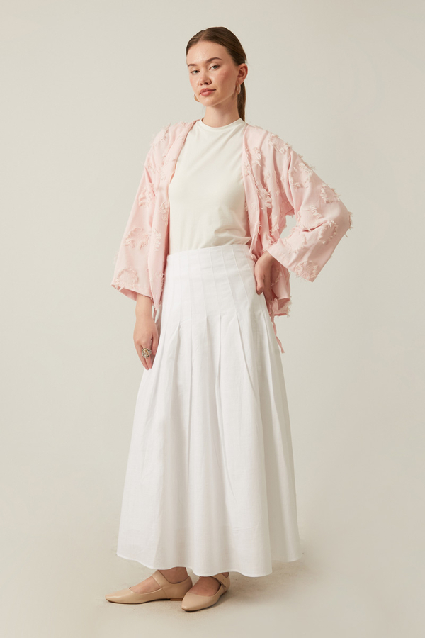 Pile Detaylı Etek Beyaz - 4