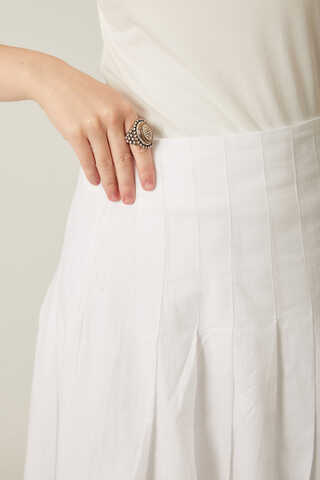 Pile Detaylı Etek Beyaz - 7