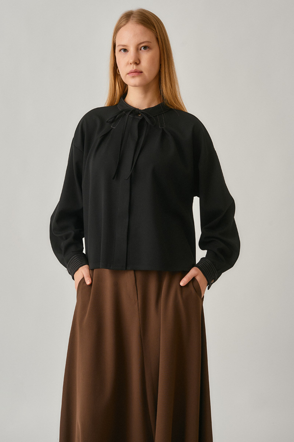 Pleated Stitch Shirt Black - 2